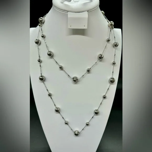ColdWater Creek Stunning Very Long Silver Tone Bead Stations With Crystals - Picture 6 of 12